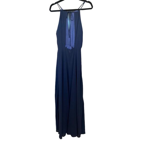 Lulus Aim for Amour Navy Blue Halter Neck Chiffon Maxi Slit Women's Dress M - Picture 7 of 12